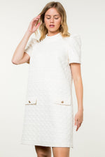 Cream Short Sleeve Textured Dress