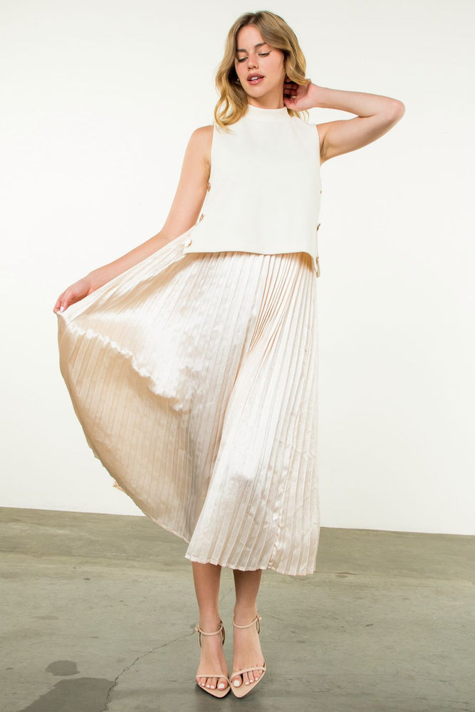 Pleated Skirt Dress - Cream