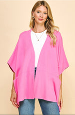 Sweater Cape/Poncho with Side Button - Pink