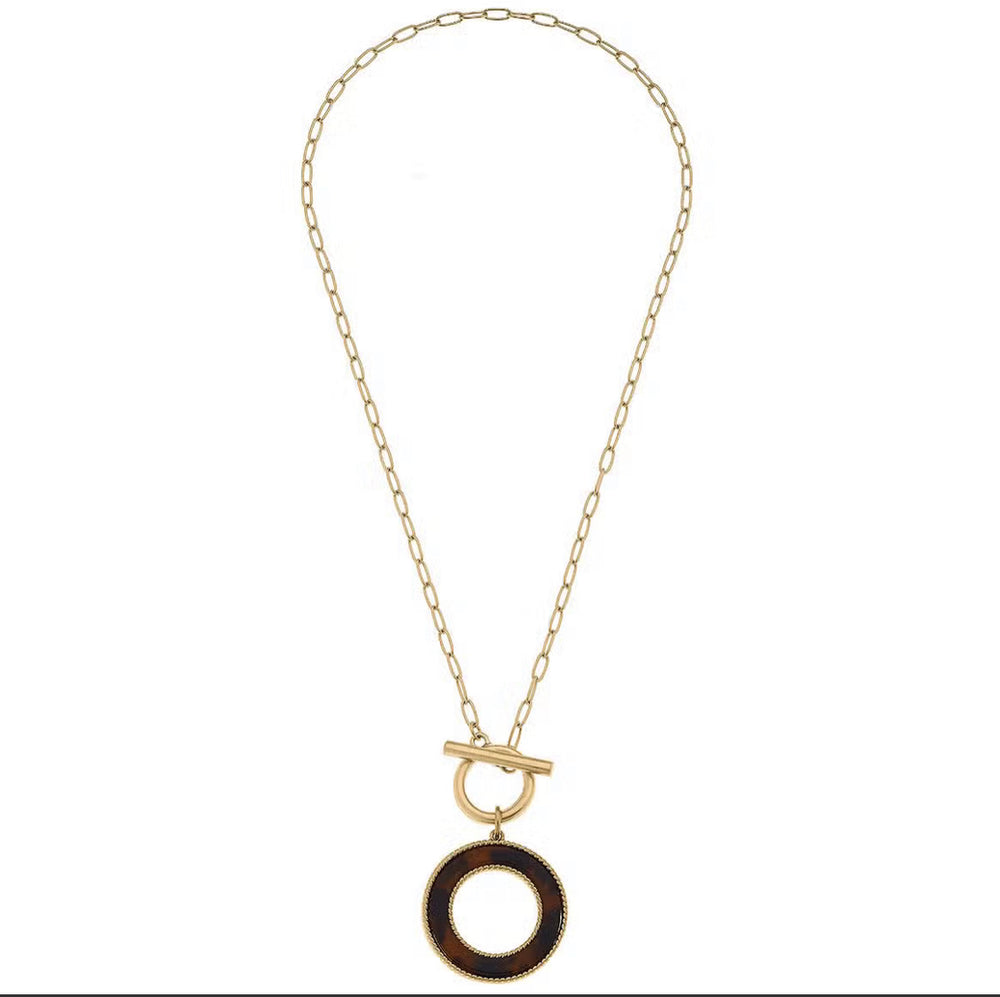 Sadie Open-Circle T-Bar Necklace in Tortoise