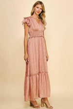 Pleated Satin Maxi Dress - Camel Pink