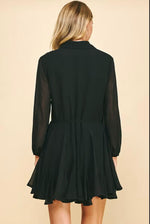 Collared Button Down Mini Dress - Black