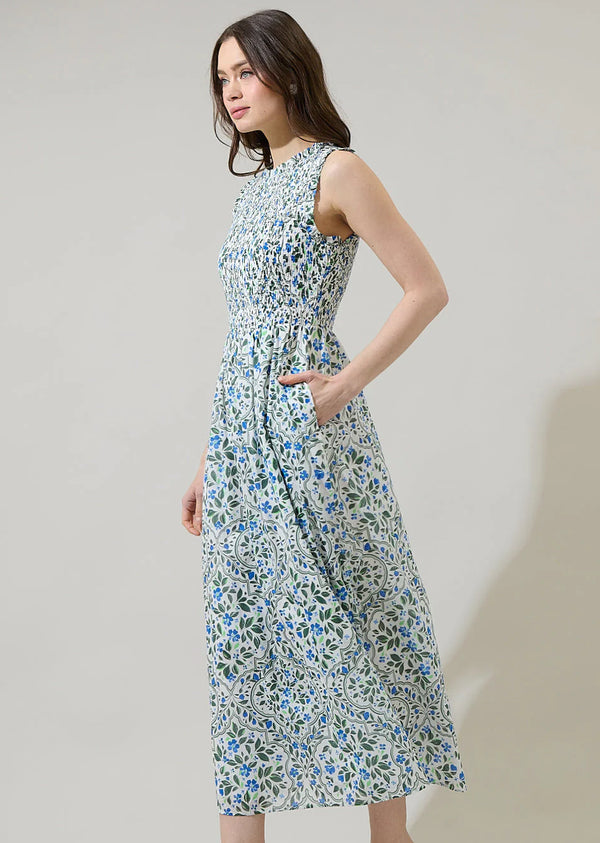 Hilo Floral Cecil Smocked Midi Dress