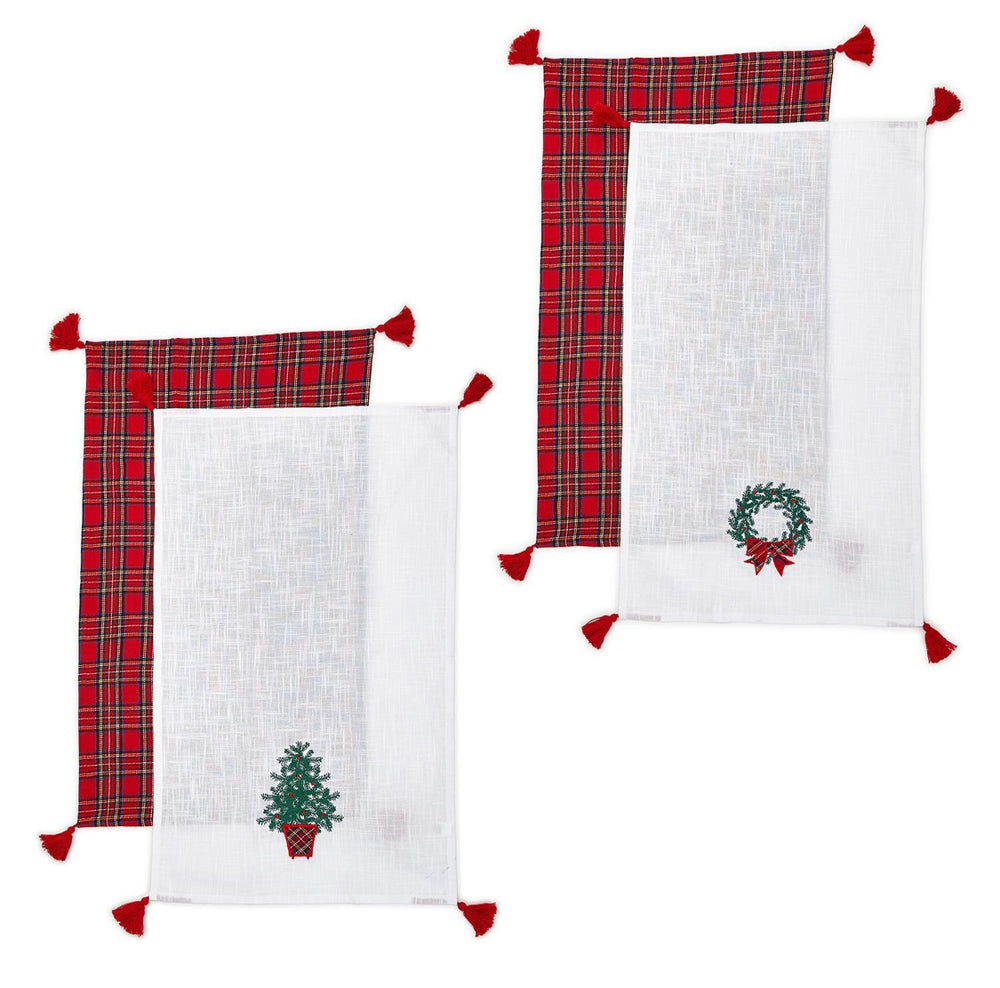 TARTAN AND TRADITIONS SET OF 2 DISH TOWELS WITH DECORATIVE TASSELS