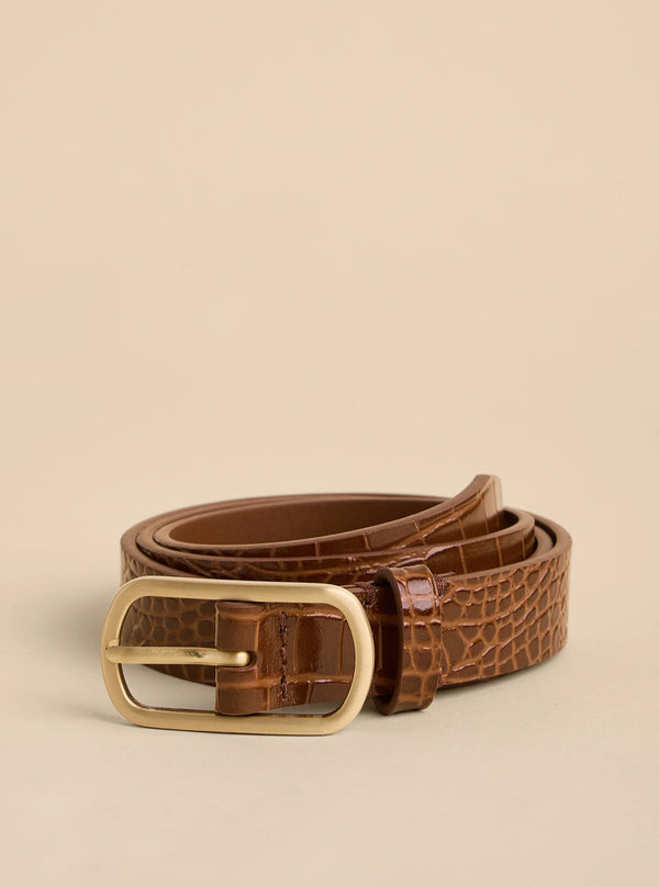 Siren Thin Belt Croc Brown