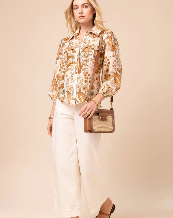 Claudette Blouse Mercer House Woodblock Floral Cream
