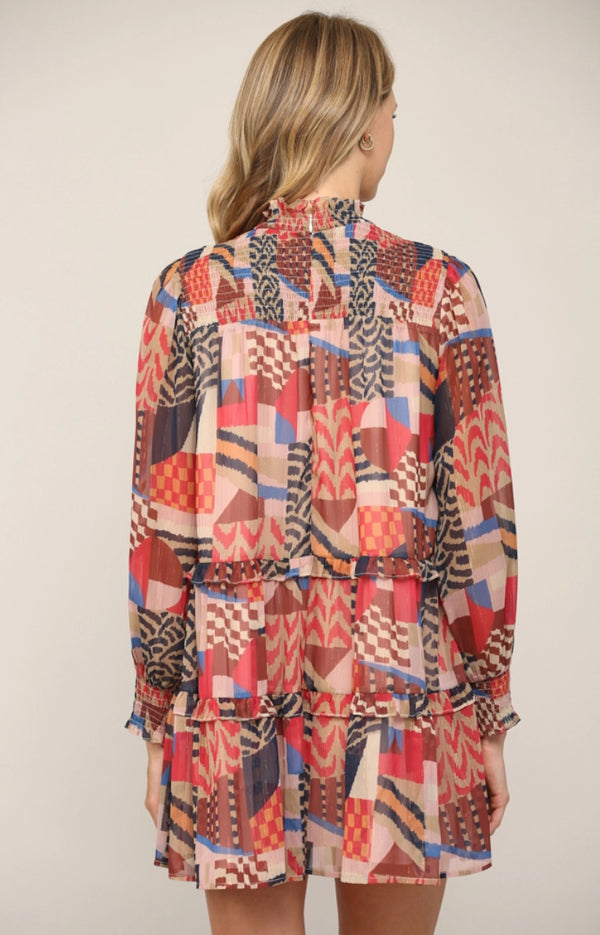 Lurex Chiffon Smocked Yoke Tiered Dress