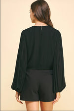 Pleated Woven Top - Black