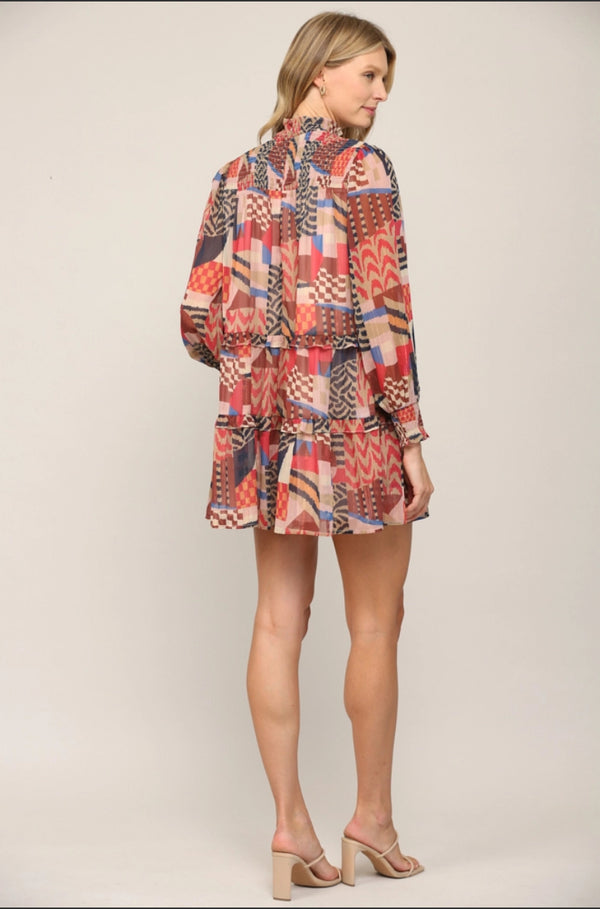 Lurex Chiffon Smocked Yoke Tiered Dress