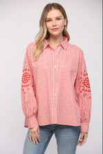 Embroidered Gingham Button Down
