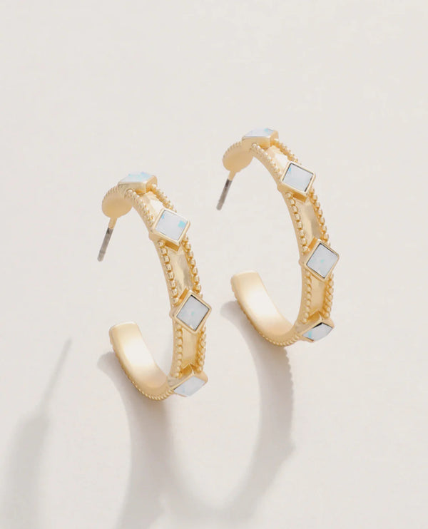 Harris Hoop Earrings 25mm White Opal