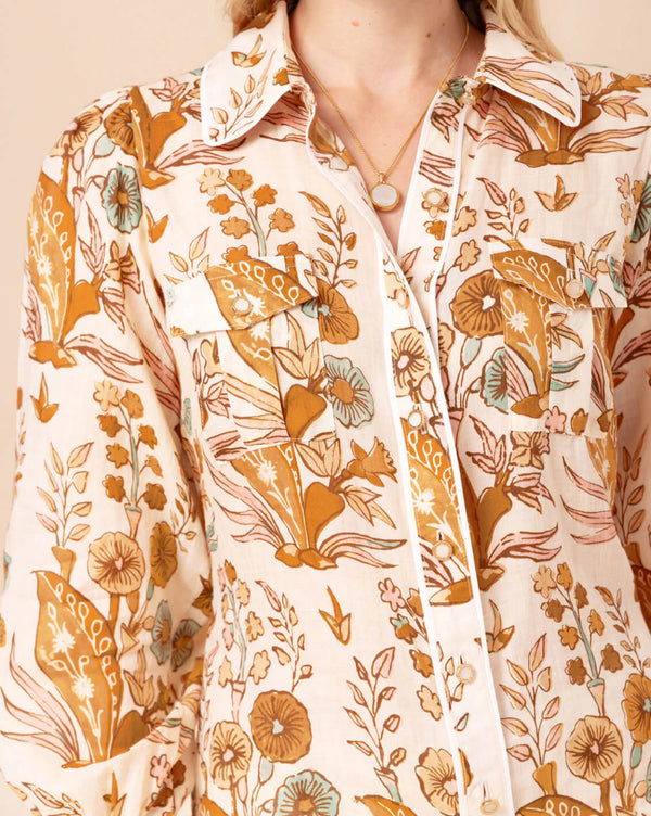 Claudette Blouse Mercer House Woodblock Floral Cream