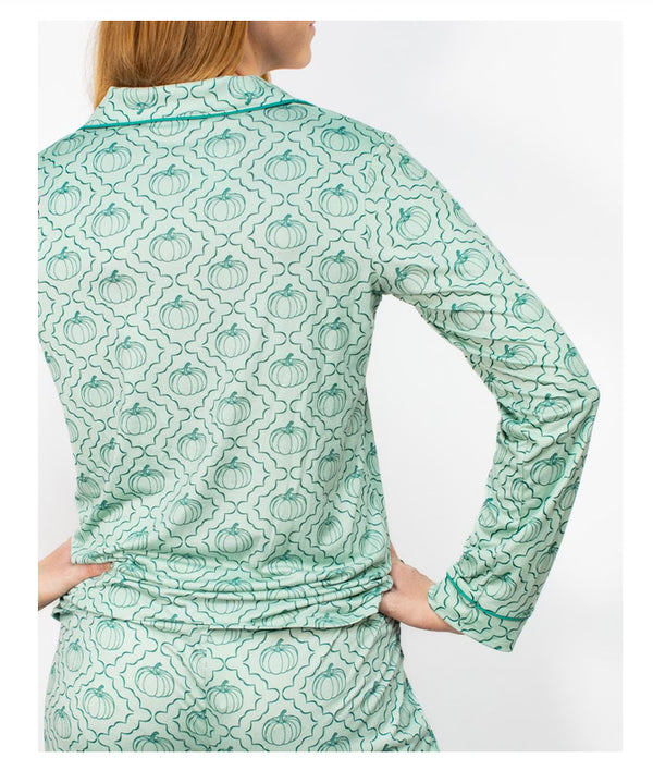 Give 'em Pumpkin Long Sleeve Button Up Sleep Shirt