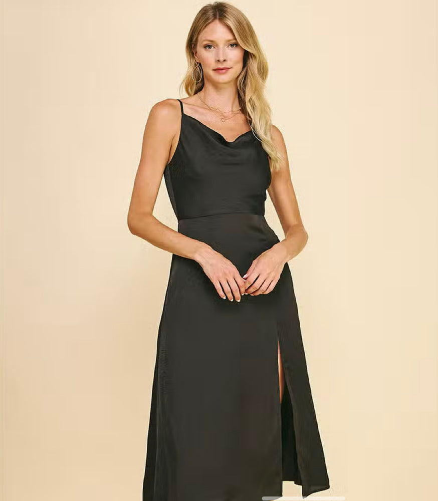 Sleeveless Satin Midi - Black