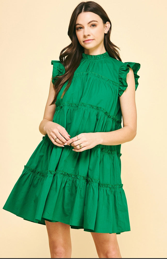 Tiered Ruffle Mini Dress - Green