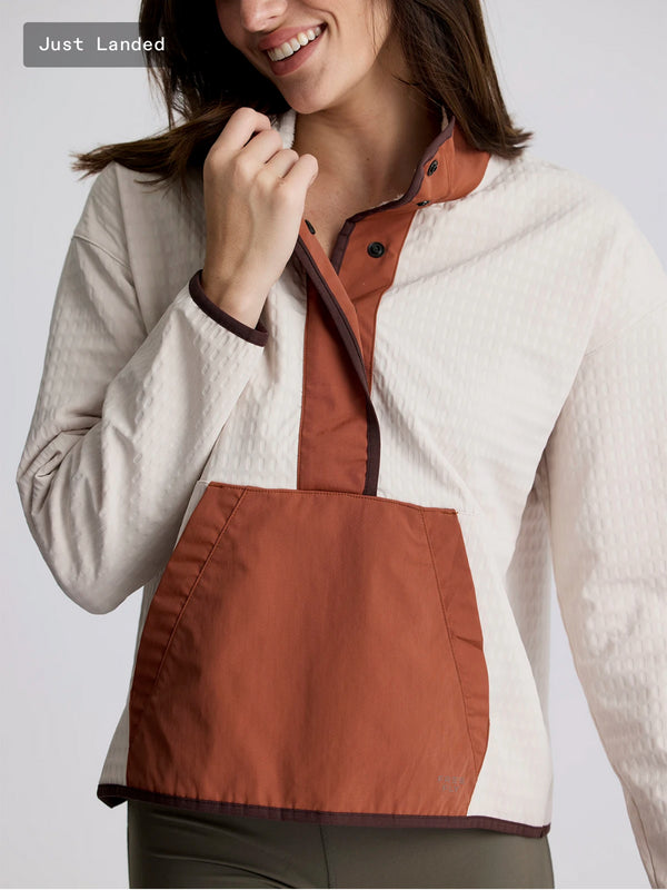 Women's Gridback Fleece Snap Pullover: Stone