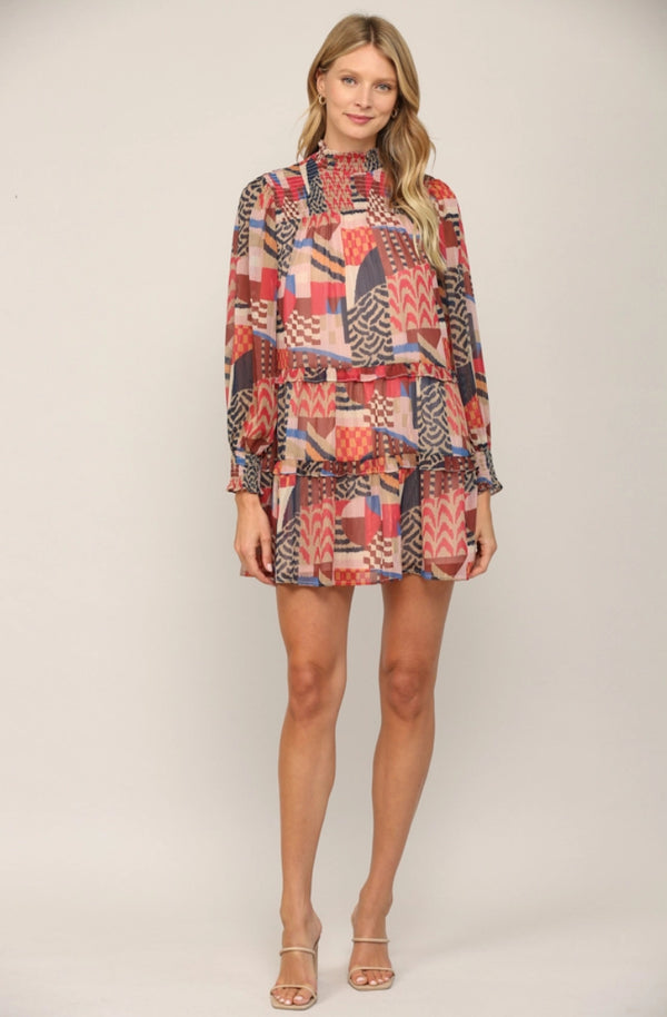 Lurex Chiffon Smocked Yoke Tiered Dress