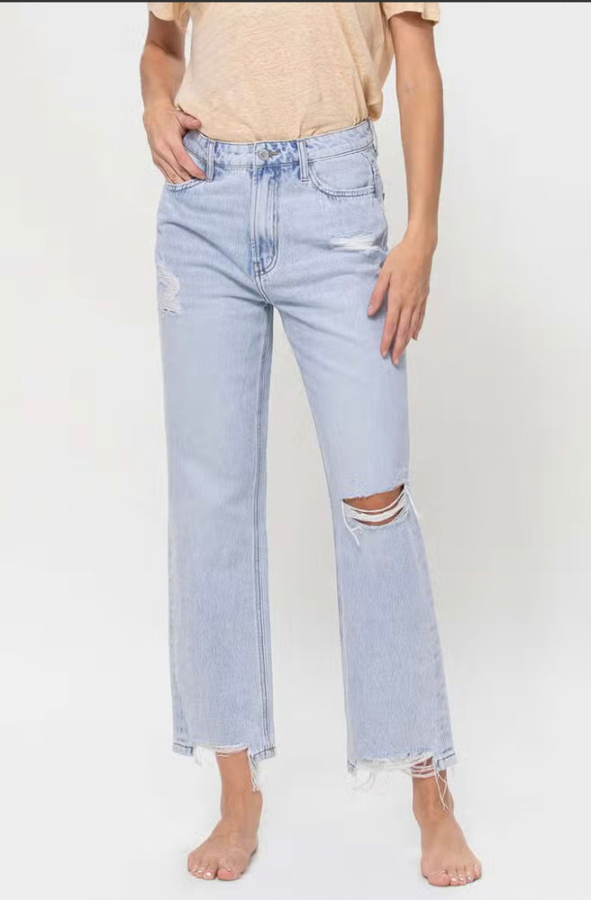 90's Vintage High Rise Distress Crop Relaxed Jean V2525
