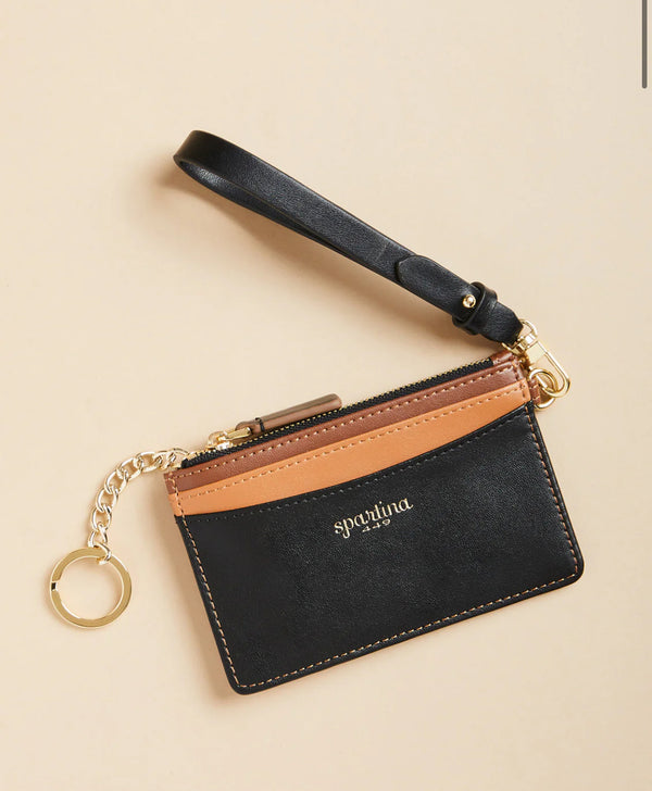 Slim Card Coinpurse Black Brown Color Block