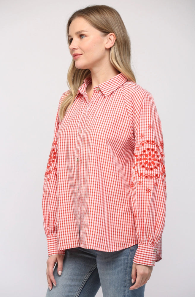 Embroidered Gingham Button Down