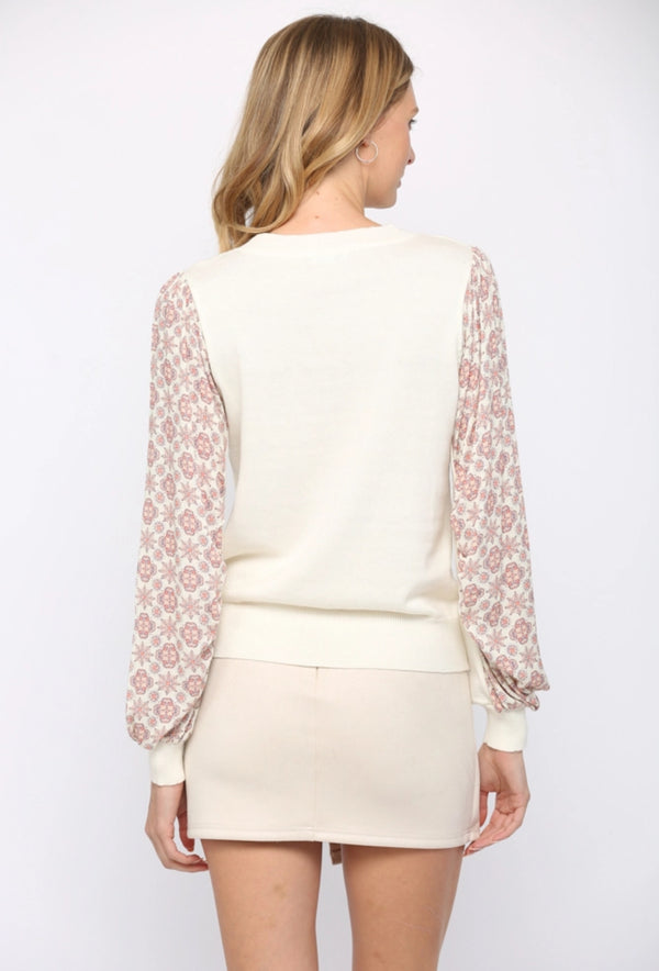 Woven Contrast Sleeve Sweater