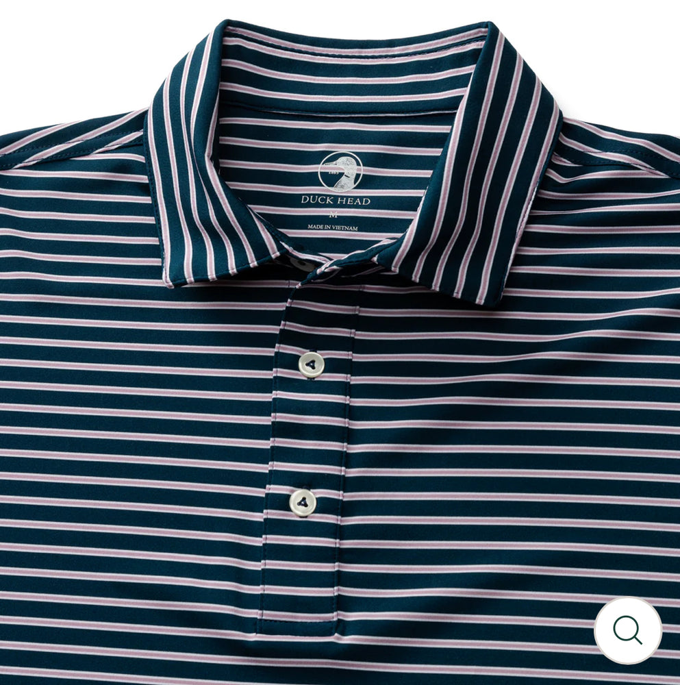 Long Drive Stripe Performance Polo: Mirror Lake Blue