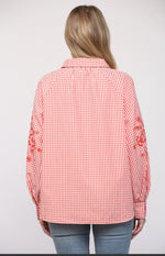 Embroidered Gingham Button Down