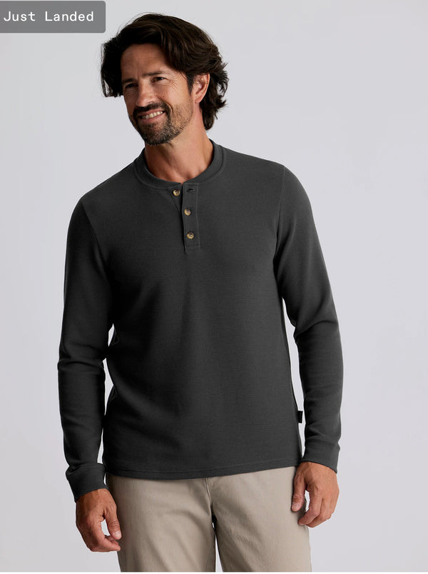 Men's Waffle Long Sleeve Henley: Midnight