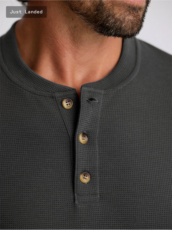 Men's Waffle Long Sleeve Henley: Midnight