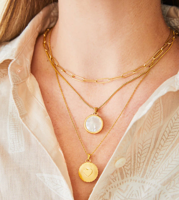 Mini Round Locket Necklace 18" Mother-of-Pearl