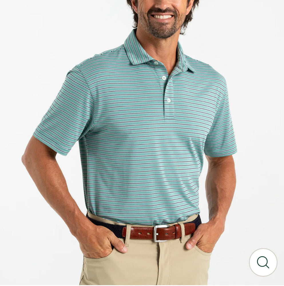 Long Drive Stripe Performance Polo: Flint Blue