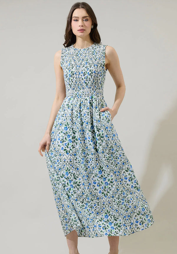 Hilo Floral Cecil Smocked Midi Dress
