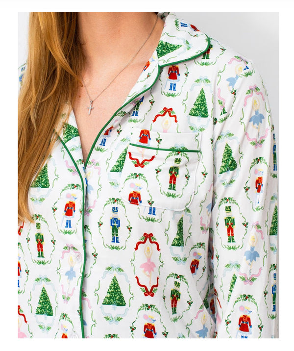 Nutcracker Waltz Long Sleeve Button Up Sleep Shirt