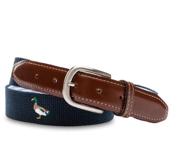 Embroidered Duck Web Belt: Navy