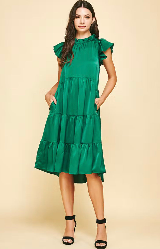 Tiered Midi Dress - Emerald