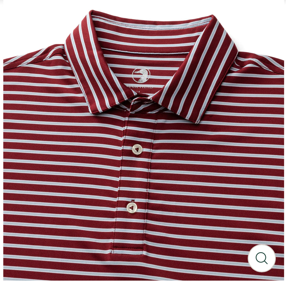 Long Drive Stripe Performance Polo: Deep Red