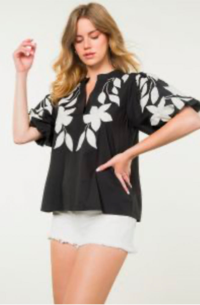 Embroidered Poplin Top