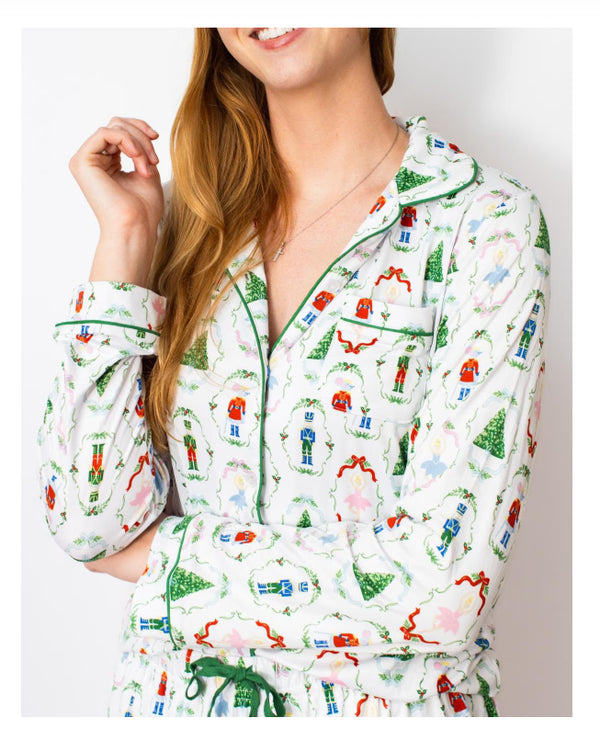 Nutcracker Waltz Long Sleeve Button Up Sleep Shirt