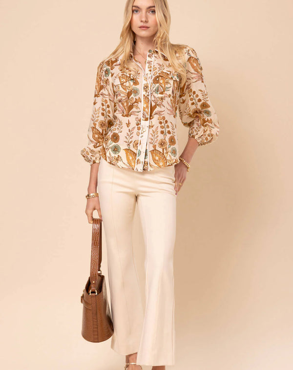 Claudette Blouse Mercer House Woodblock Floral Cream