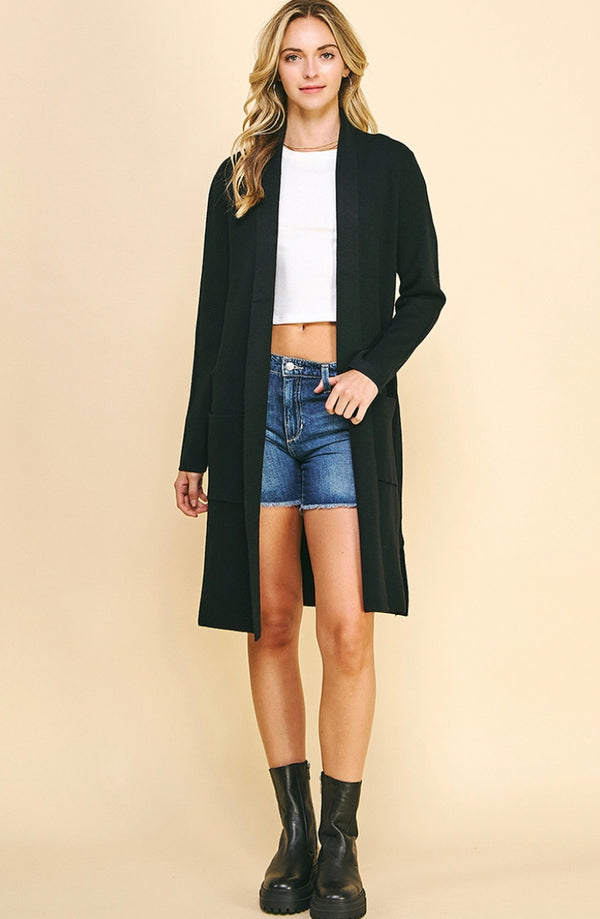 Open Knitted Cardigan - Black