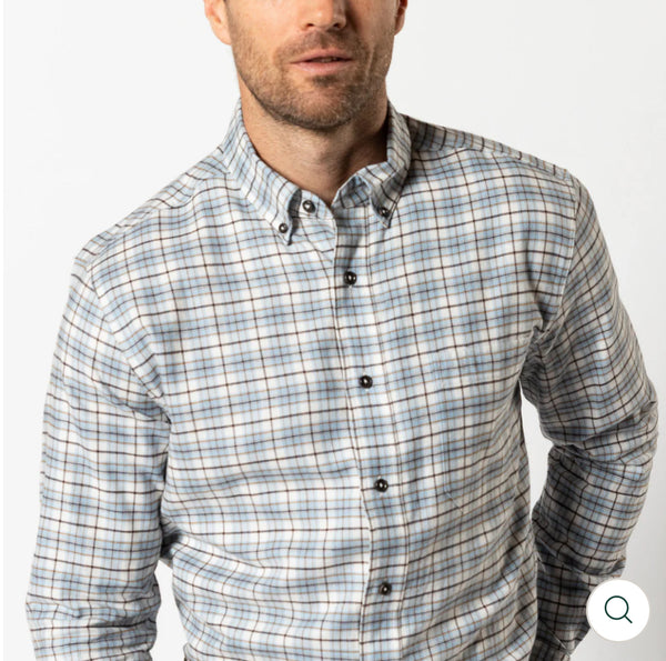 Cotton Flannel Sport Shirt
Layne Plaid Glacier Blue