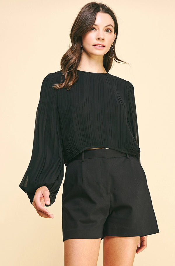 Pleated Woven Top - Black