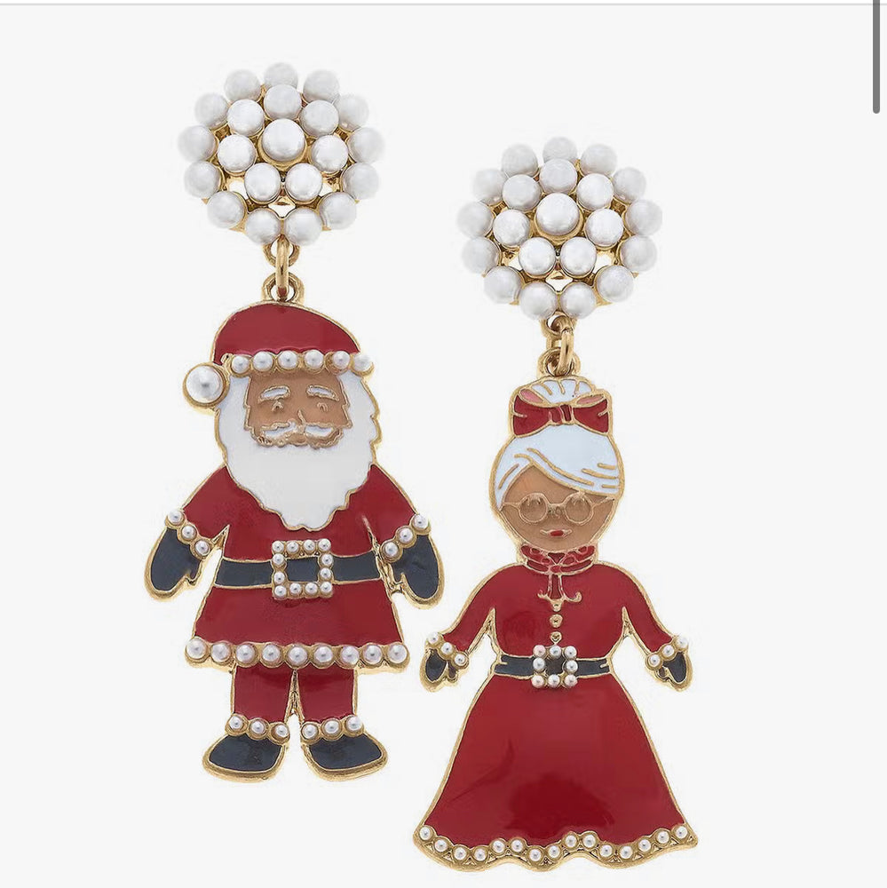 Santa & Mrs. Claus Enamel Earrings in Red & White