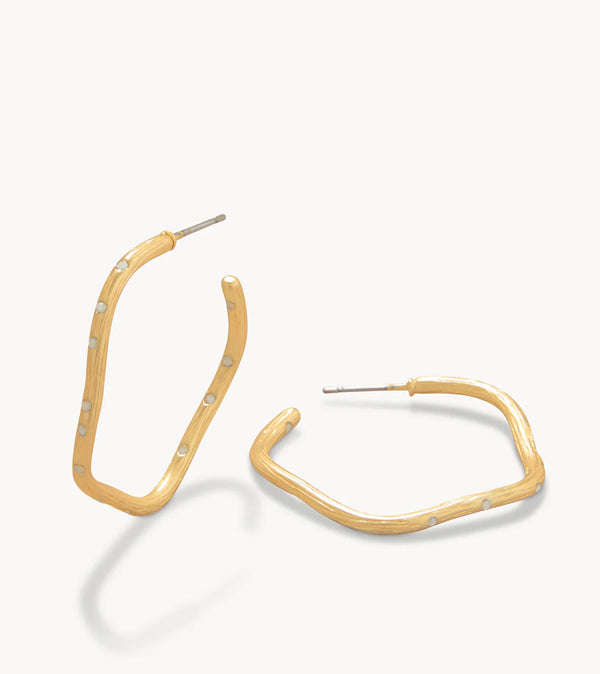 Sand Bar Wave Hoop Earrings 32mm White Opal