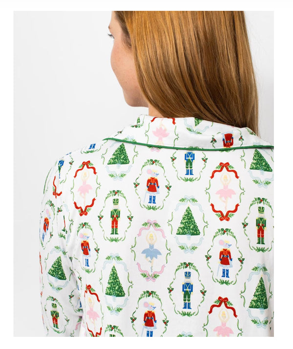 Nutcracker Waltz Long Sleeve Button Up Sleep Shirt