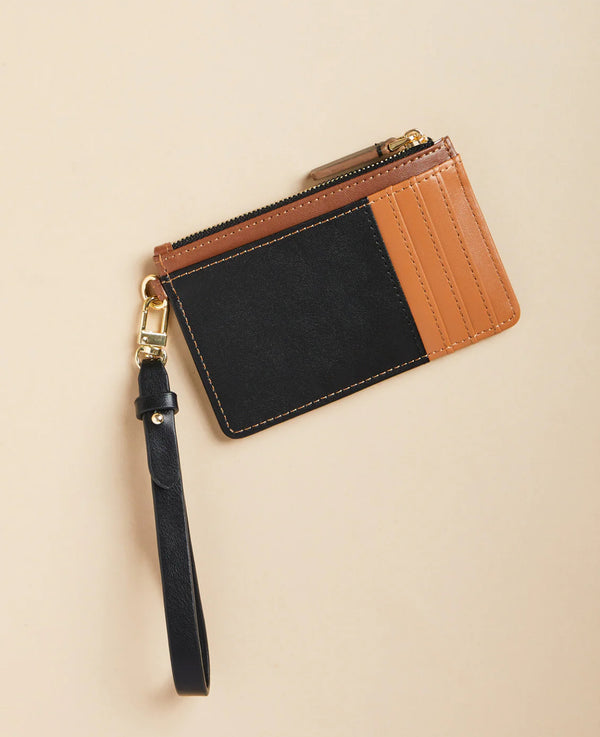 Slim Card Coinpurse Black Brown Color Block