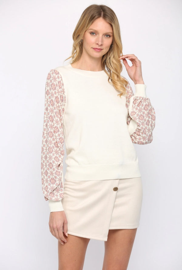 Woven Contrast Sleeve Sweater