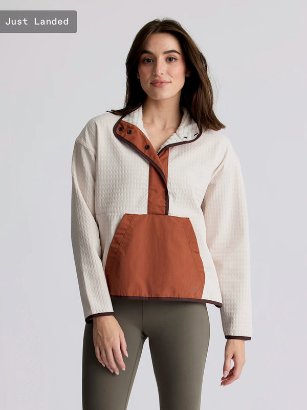 Women's Gridback Fleece Snap Pullover: Stone