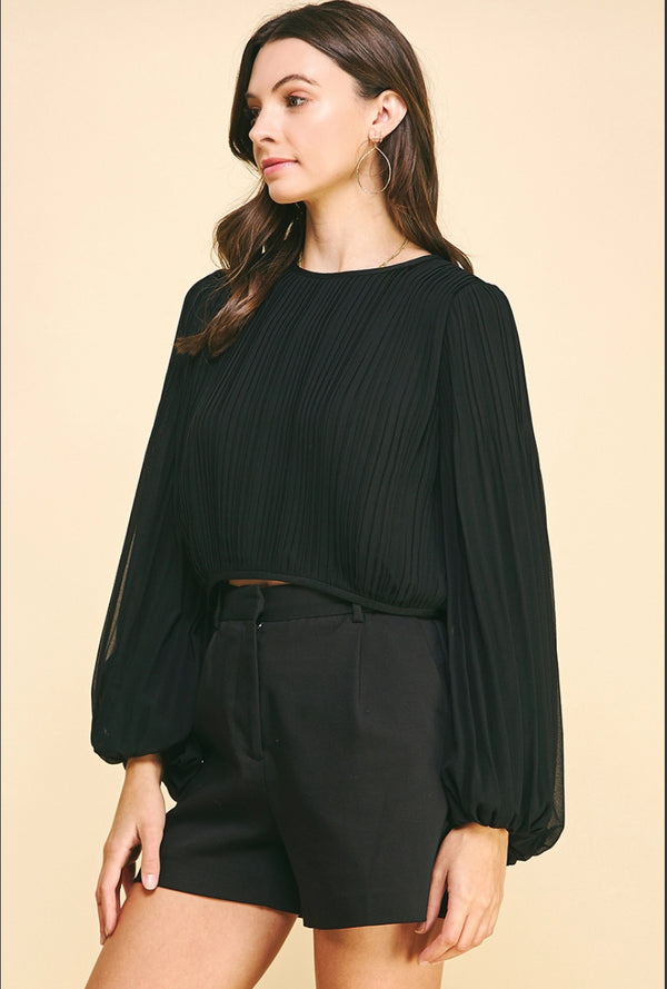 Pleated Woven Top - Black