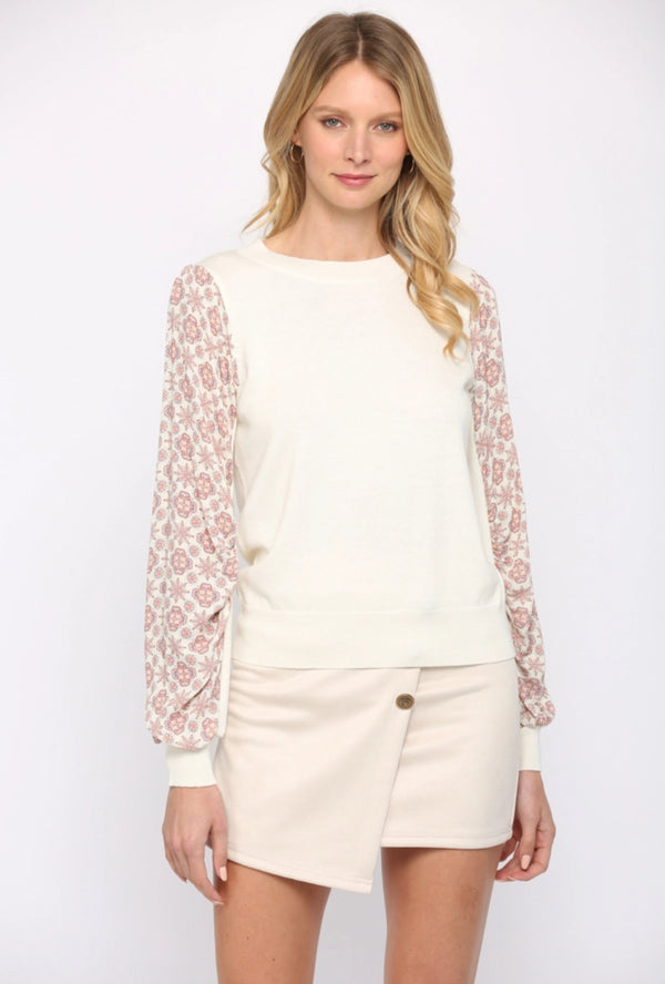 Woven Contrast Sleeve Sweater